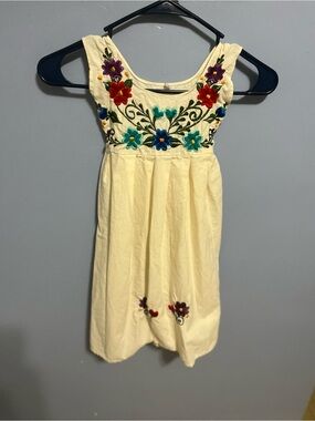 Girls Cream Embroidered Floral Sundress